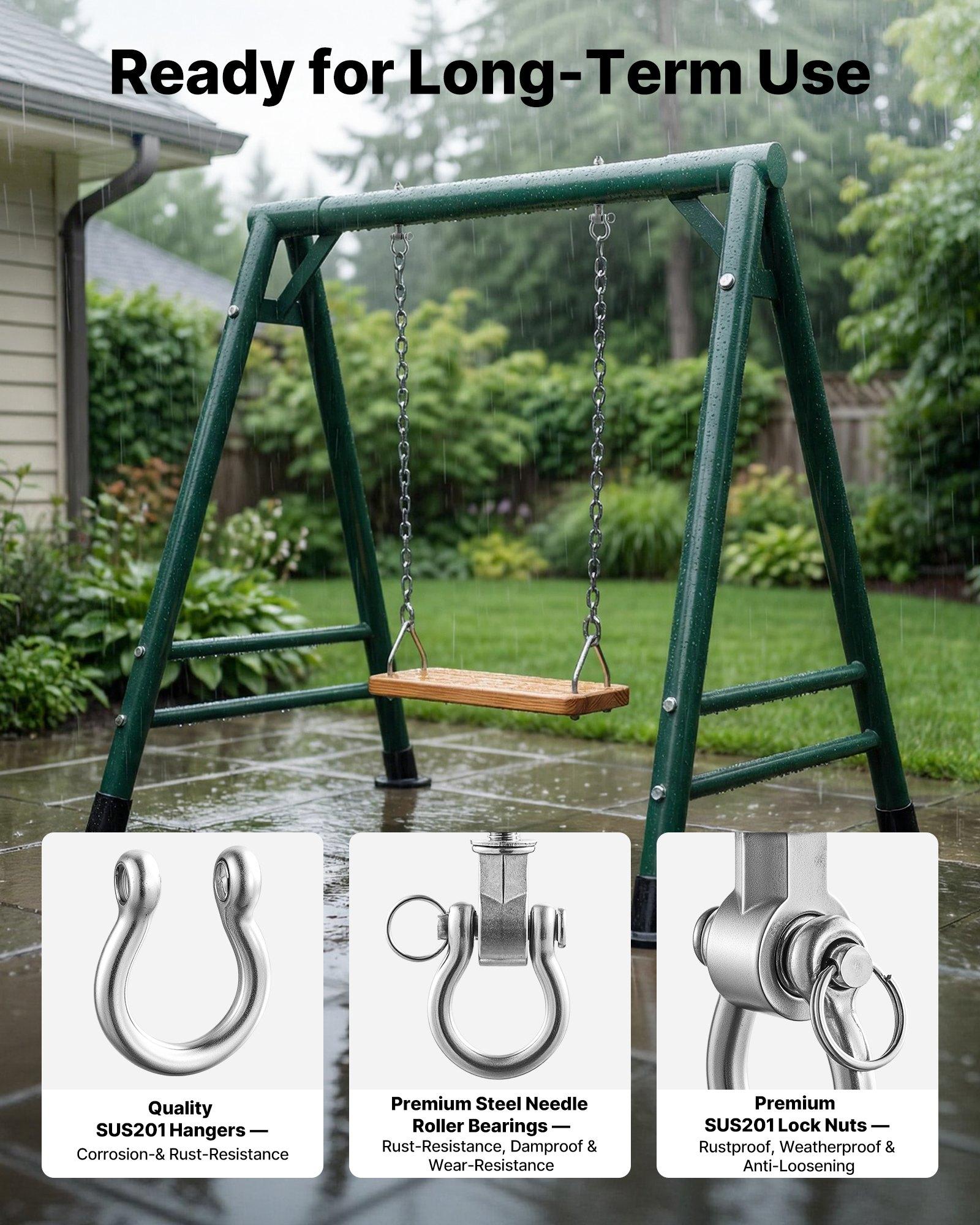 VEVOR Swing Hangers, 6 Pack Heavy Duty Swing Brackets, 850 lbs Each Load Capacity, Smooth Bearing, Stainless Steel Hangers, Ideal for Hammocks Playground Porch Yoga Boxing Bag Indoor Outdoor, Silver