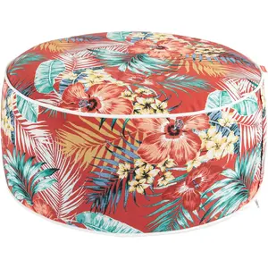 Outdoor/Indoor Inflatable Ottoman Pouf D20 xH9, All Weather Round Footstool with Handle, Water Repellent Portable Footrest for Patio Garden Camping Travel-Chili Red Floral