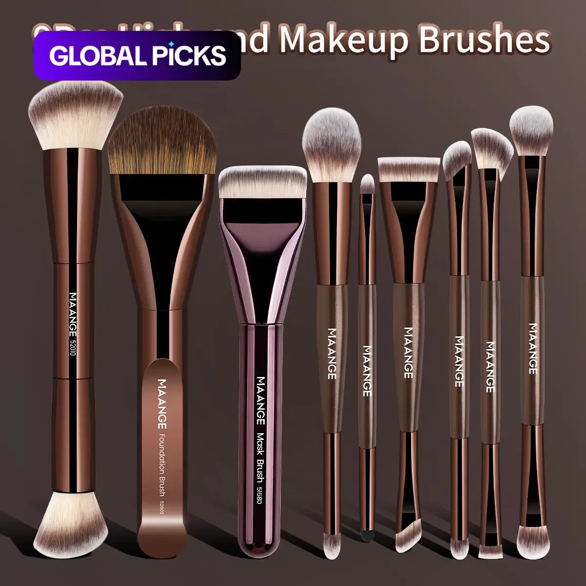 MAANGE 9pcs Professional Soft Makeup Brushes Set, Brush Kit, Multifunctional Face Brushes, Foundation, Loose Powder, Eyeshadow, Blush & Lip Brush, Essential Beauty Tools, Makeup Accessories Gifts for Friends #GLOBAL PICKS