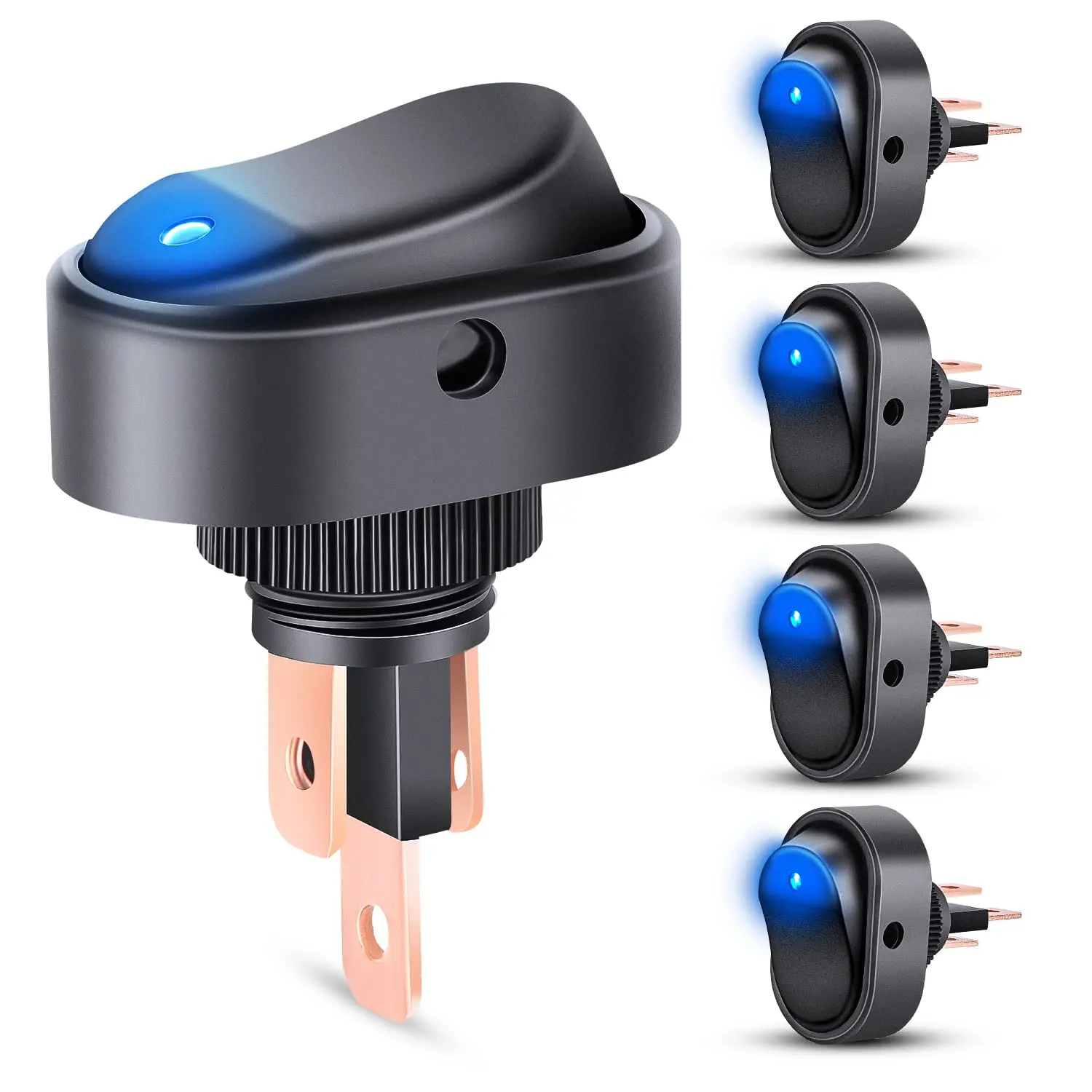 Nilight 5PCS LED Lighted Rocker Switch - 12V Blue LED Illuminated ON Off, 30A Rating SPST Toggle, 3Pin Oval Shaped, 12mm Hole for Cars Trucks, RV, Marine Boats