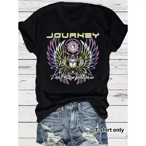 Women's Journey Don't Stop Believin' Print Round Neck Graphic Tee, Vintage Trendy Casual Short Sleeve Crewneck T-shirt for Daily Wear, Ladies Summer Outfit, Womenswear Streetwear