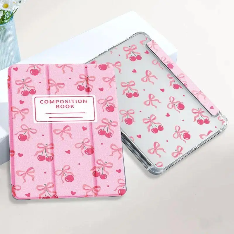 Notebook Style Cherry Bow Tablet Case - Compatible with 2023-2025 iPad Models (10.9in 10th Gen, 11in 11th Gen/Air/Pro, 13in Pro 2024)