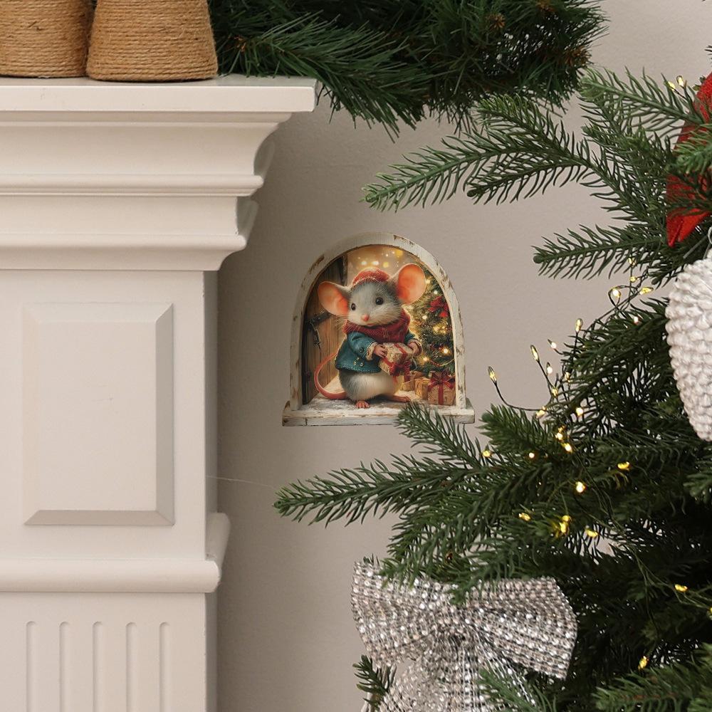 Cute Christmas Small Mouse Wall Stickers Xmas Decoration For Home Noel Navidad Merry Christmas Decor 2025 Happy New Year 2026