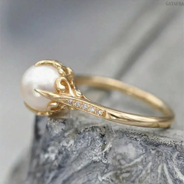 Women's Elegant Light Luxury Inlaid Pearl Open-Stackable Metal-Coated Ring, Dainty Female Jewelry for Daily Dating, Sports & Outdoor Accessory Gift