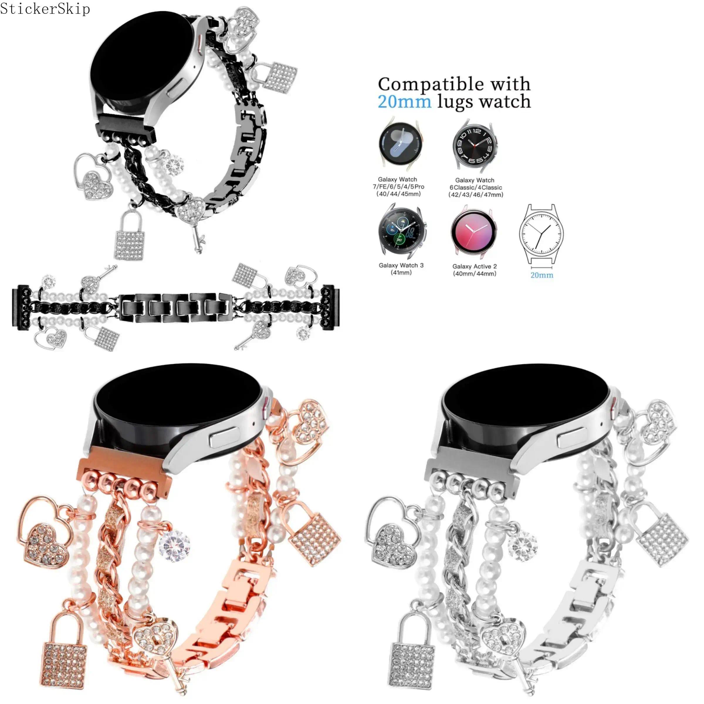 2026 Trendy Pearl & Rhinestone Samsung Galaxy Watch Band – Elegant Jewelry Style Strap Compatible with Watch 7/FE/6/5/4 (40/44mm), Classic, 5 Pro & Active 2, Shiny Adjustable Bracelet for Women, Party, Daily Wear & Gift