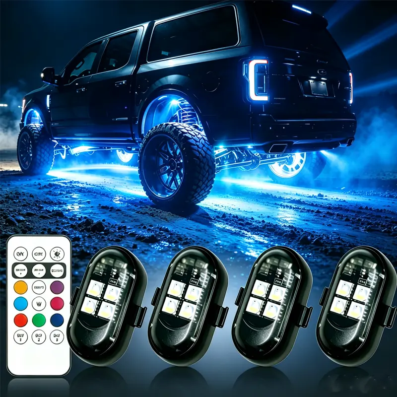 Wireless RGB LED Underglow Light Strip Kit, APP & Remote Control, IP65 Waterproof, Music Sync Strobe Mode, Multi Color Exterior LED Underbody Lights for Car, Truck, Jeep, Motorcycle, ATV, UTV, SUV, Off-Road Vehicle, Car Show Modification