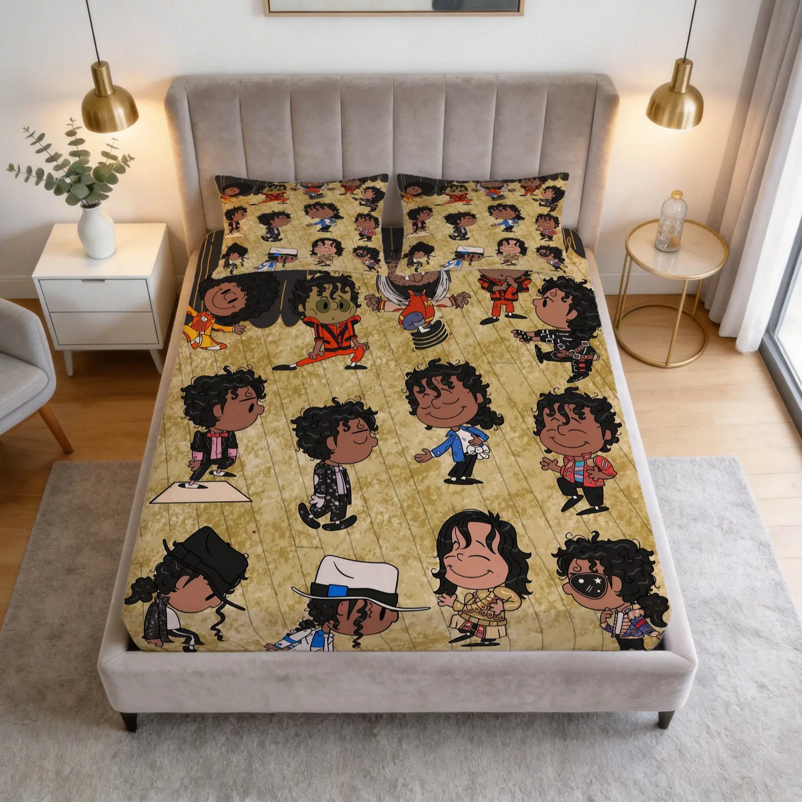 Michael Jackson Printed Pattern Bed Sheet Set, King Of Pop， 1 Bedsheet Paired With 2 Pillowcases (Excluding Pillowcases), Suitable For Bedrooms Of Teenagers And Adults, Suitable As Decoration And Gifts
