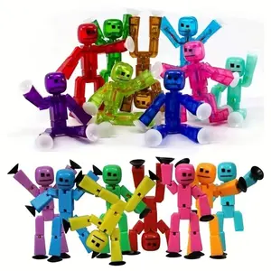 2Pcs Flexible Suction Cup Stick Figure, Articulated Bendable Doodle Man, Desktop Decor & Stress Relief Toy for Kids