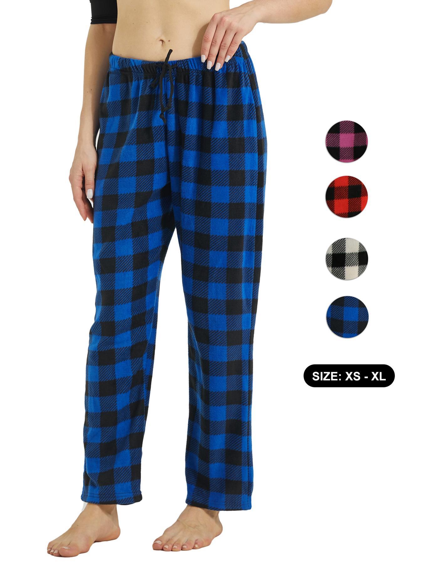 Women's Plaid Pajama Bottoms, Fleece Checked Pajama Pants, Soft Drawstring Lounge Sleep Pants for Women, Sleep Bottoms for Fall & Winter