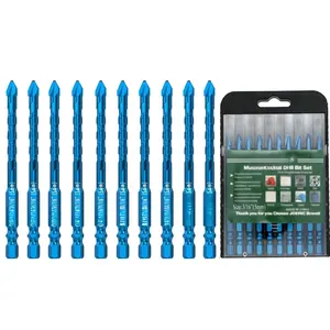 10 count 3/16"(5mm) Eccentric Drill Bit Set, Masonry Drill Bit Sets Concrete Drill Bit for Tile,Glass,Brick,Plastic,Cement, with Storage Case (Blue).