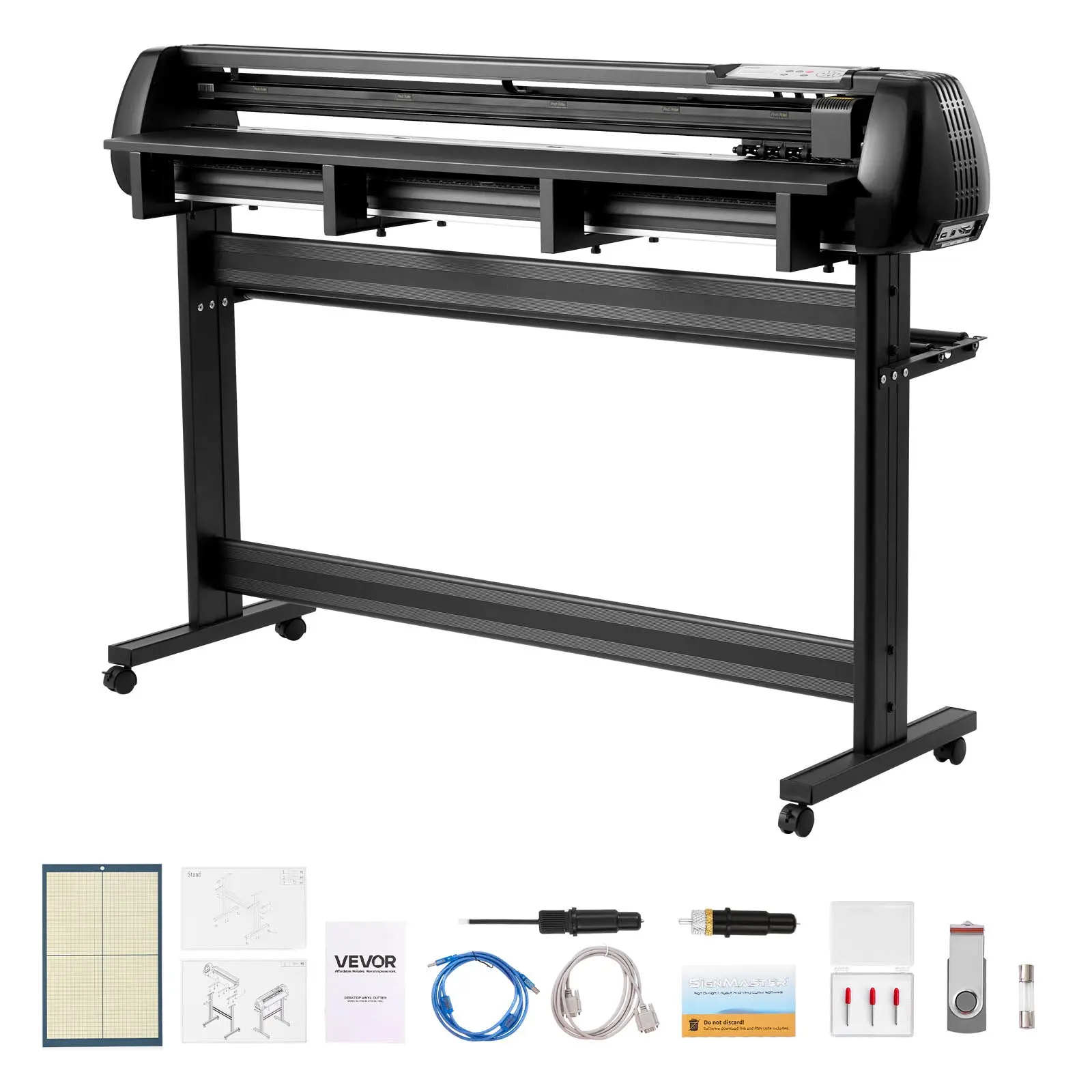 VEVOR Vinyl Cutting Machine (Vinyl Plotter Cutter), 53 in Max Feed Width, Dual Blades, Adjustable Force & Speed, LED Display Screen, 0.1mm Precision, ABS Plastic Build, Signmaster Software Included for Sign Makers Compatible with Windows & macOS