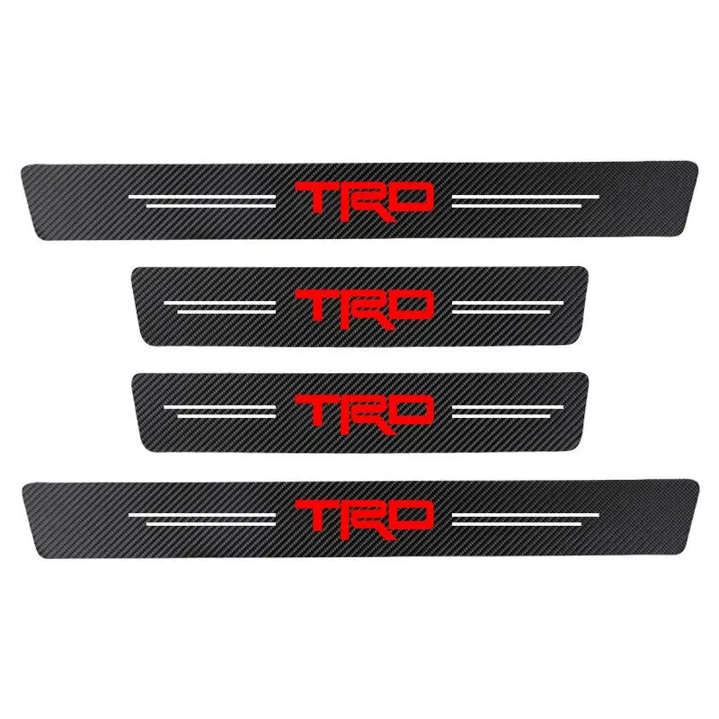 4PCS Carbon Fiber Car Door Sill Strip Protector Stickers for Toyota TRD RAV4 CH-R 4Runner Tundra Tacoma Auto Styling Accessories Automotive Decals