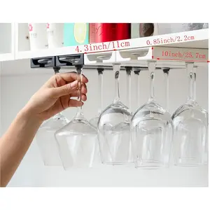 2-Pack Black Under-Cabinet Wine Glass Holder, Easy-Install Hanging Stemware Rack for Kitchen Storage, Bar Use
