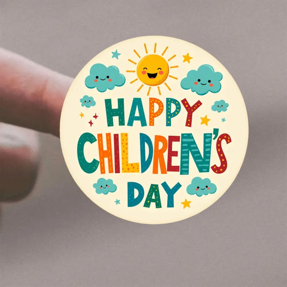 72 Happy Round Stickers with Sun, Clouds, and Stars Design, Multi-Color Options, Ideal for Party Decor and Gift Wrapping