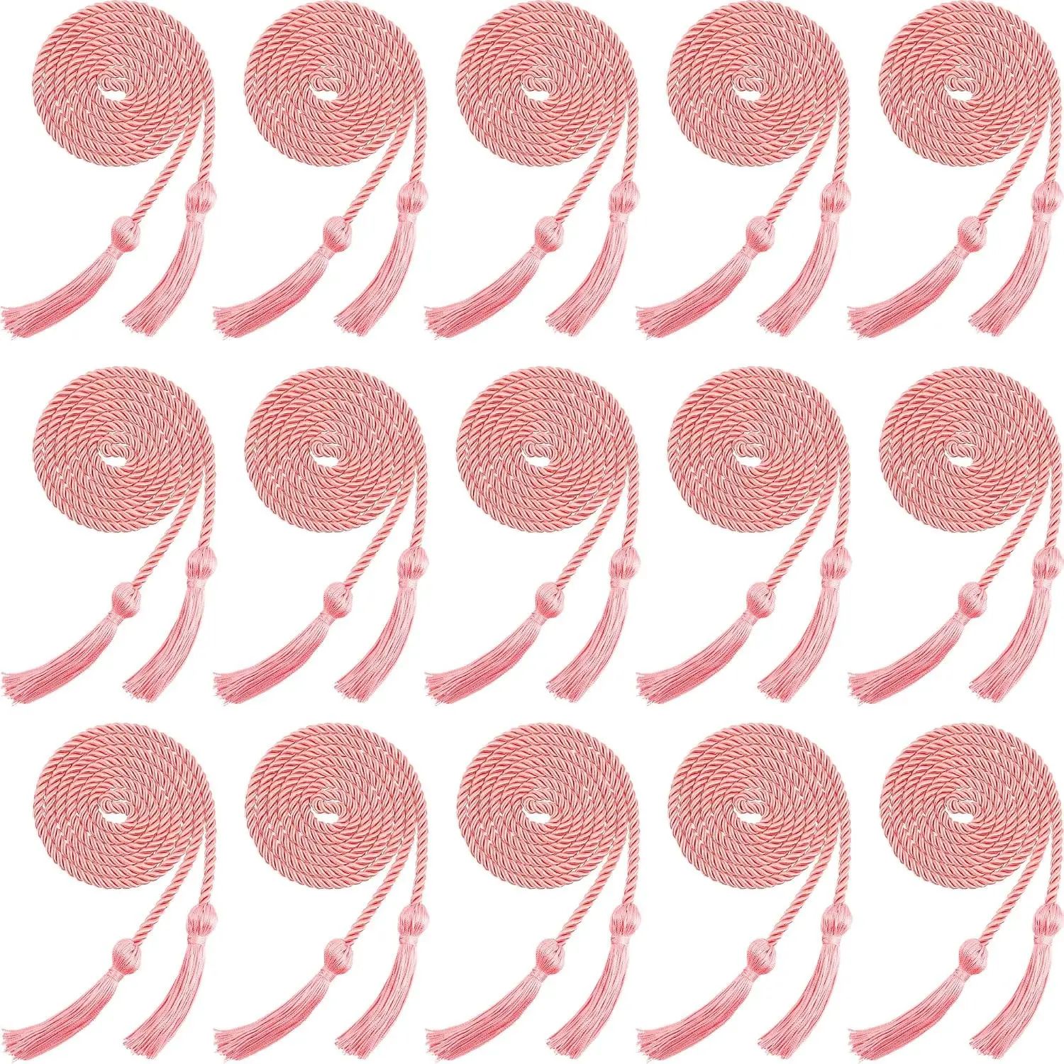 15 Pieces Pink Braided Graduation Honor Cords with Tassels for Graduation Students