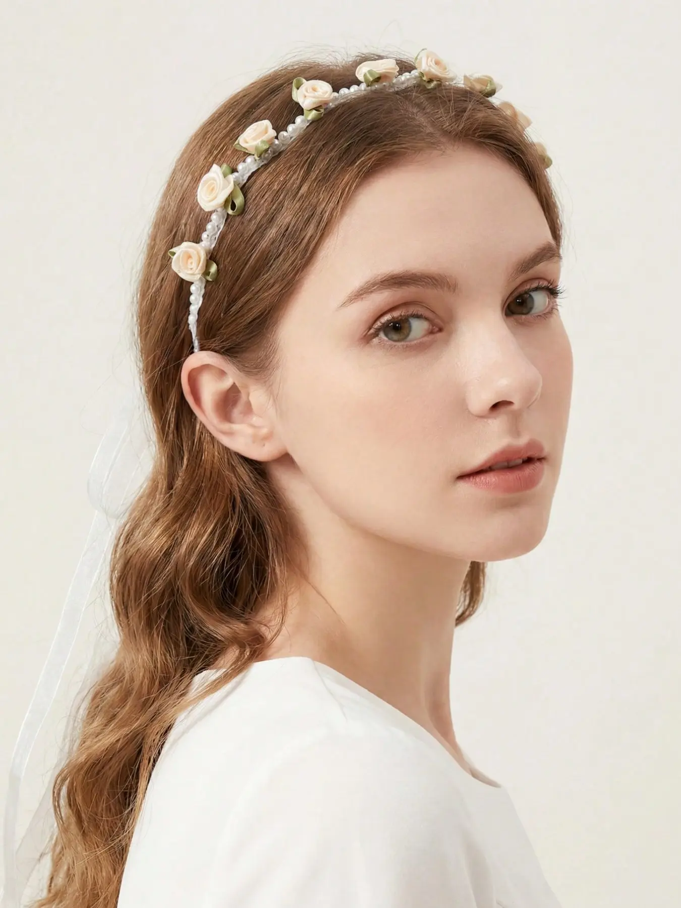 French Elegant Rose Flower Headband, Silk Ribbon Hair Tie, Pearl Headband, Sweet Princess Style, Versatile Hair Accessory