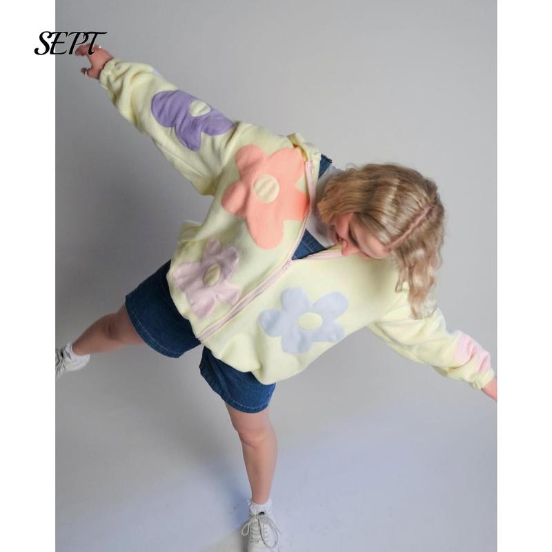 Women Fall winter Zipper Graphic Patchwork Hoodies Y2k Oversized  Sweatshirts Jacket