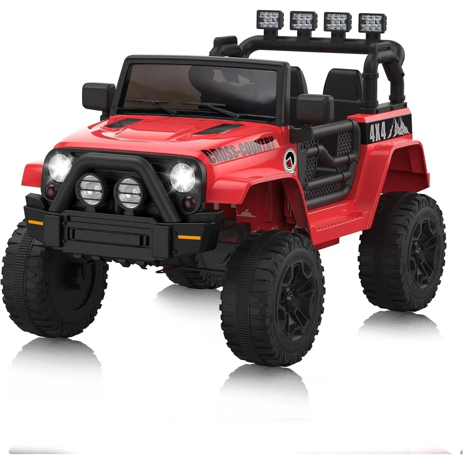 Ride On Truck Car 12V Kids Electric Vehicles, One-Button Start, Dual Doors, Remote Control, 2 Speeds, LED Lights, Spring Suspension