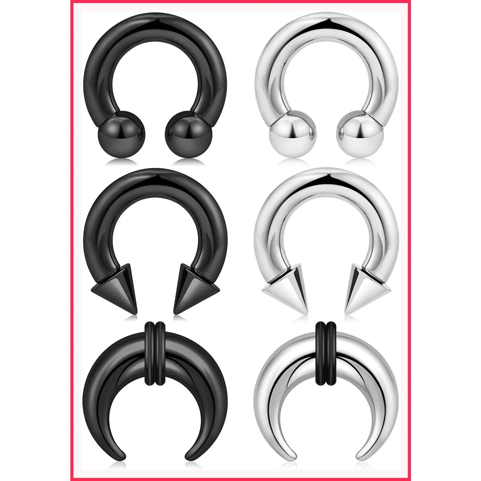 6-12pcs Septum Pincher Tapers Stretching Kit 8G 6G 4G 2G C Shape Septum Piercing Jewelry Heavy Ear Gauges Earrings Horseshoe Nose Rings for Women Men