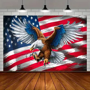 Majestic Bald Eagle American Flag Backdrop, Patriotic 4th of July Party Banner, Independence Day Wall Decor Tapestry, Veteran Event Prop