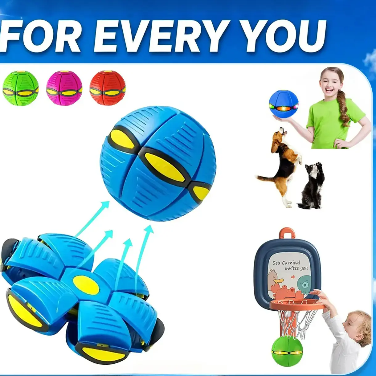 Magic Metaball, Magic Bouncing Ball,  Magic Flying Saucer Interactive Pop-Up Transform Toy, Family Interaction Red and Blue Bouncy Ball, Delay Frisbee Flying Disc Toy