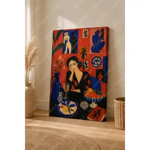 Vibrant Matisse‑Inspired Woman at Table Vertical Canvas Wall Art, Bold  Fauvist Still Life Poster, Colorful Modern Living Room Home Decor, Available as Unframed Canvas Poster or Framed Canvas Wrap