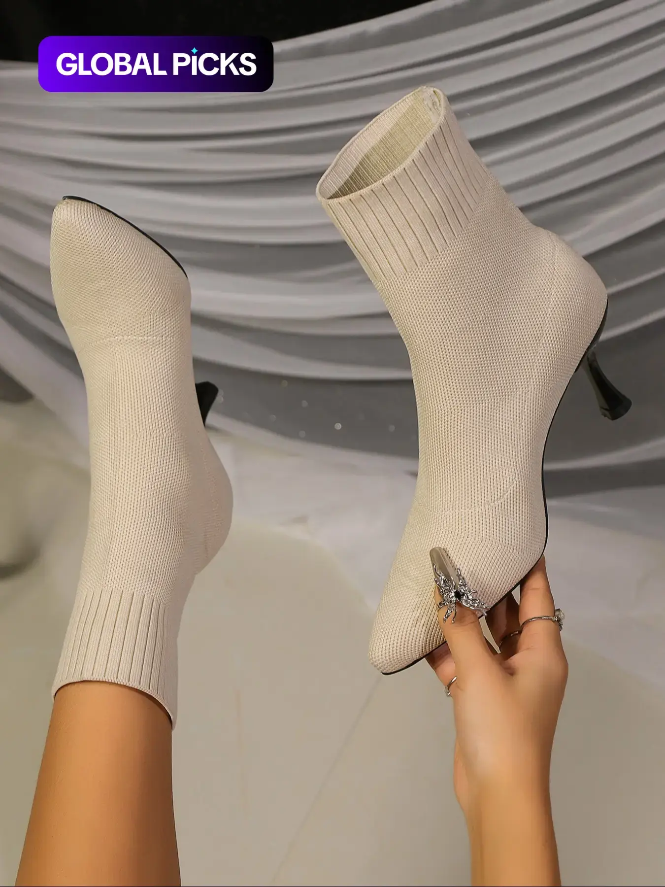 Women's Fashion Pointed Toe High Heels Socks Boots, Pointy Toe Boots, Stretch-knit Ankle Boots with Slimming Fit Design, Booties for Spring Autumn, Gifts for Her, Breathable Comfortable Footwear, Versatile Boots, Casual Warm Boots