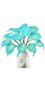 Artificial Calla Lily Teal Flowers for Wedding Bouquet Klein Blue Flower 12Pcs Home Decoration Faux Calla Lilies Flower, Teal Blue
