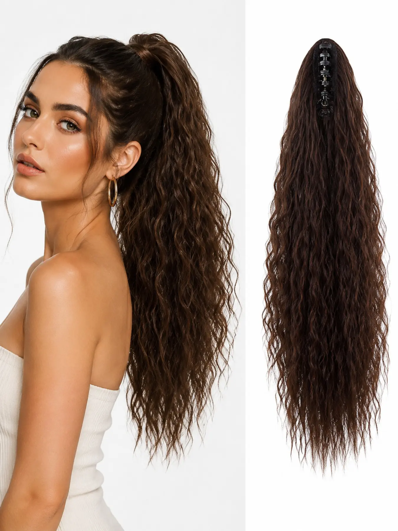 22 Inch Claw Clip Ponytail Extension Crimped Synthetic Hair for Women Natural Volume Textured Ponytail Hairpiece Easy Wear