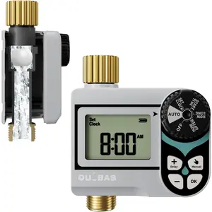 Zero Pressure Water Timer, Programmable Sprinkler Timer for Garden Hose Faucet with Brass Ports, Rain Delay/Manual/Automatic Irrigation System, Low Pressure Watering Compatible Rain Barrel