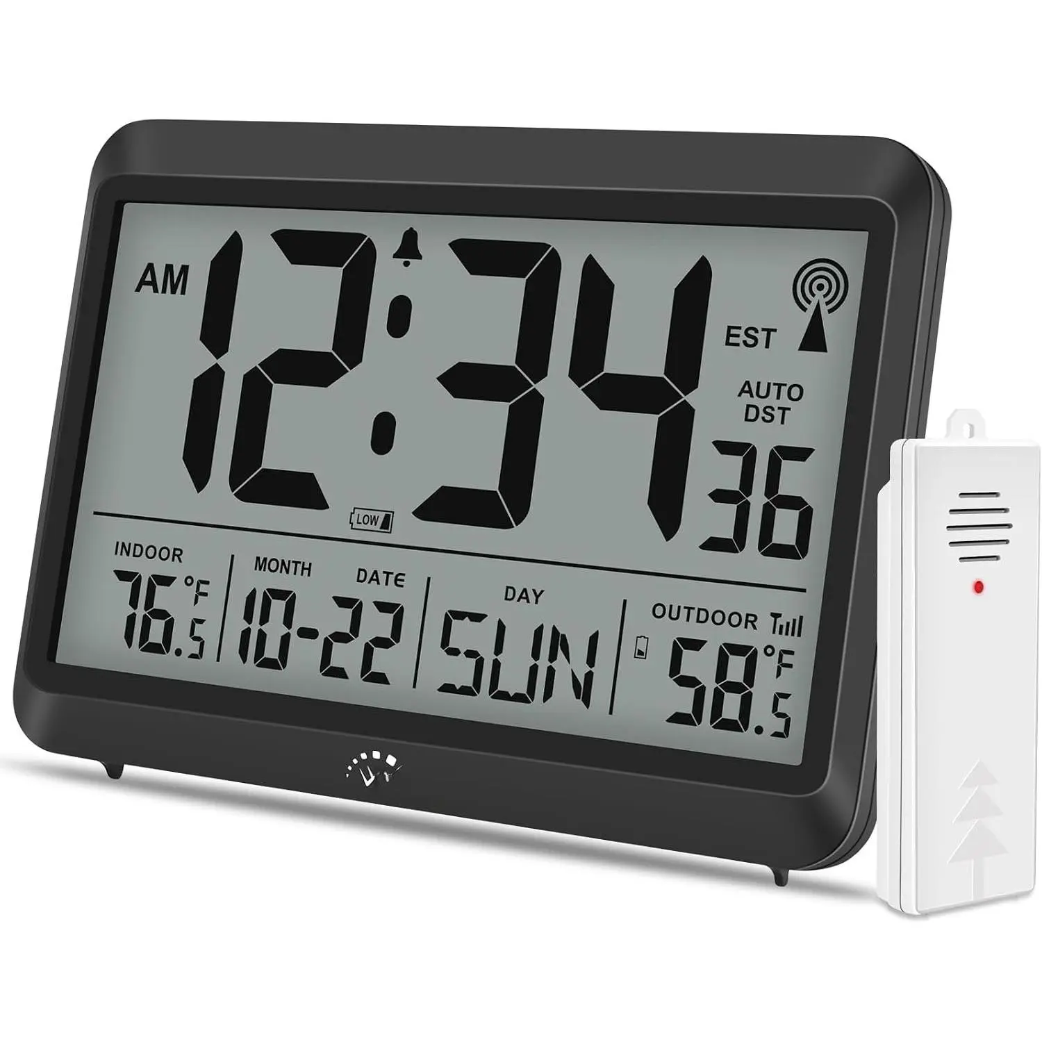 8.5 in Synthetic Body Digital Atomic Clock - Auto Sync Self-Setting Large Screen Clock, Durable Modern Home Decor, Indoor Outdoor Temp, Time, Day & Date, 4 Time Zones, Auto DST for Home Use, 8.5 Inch