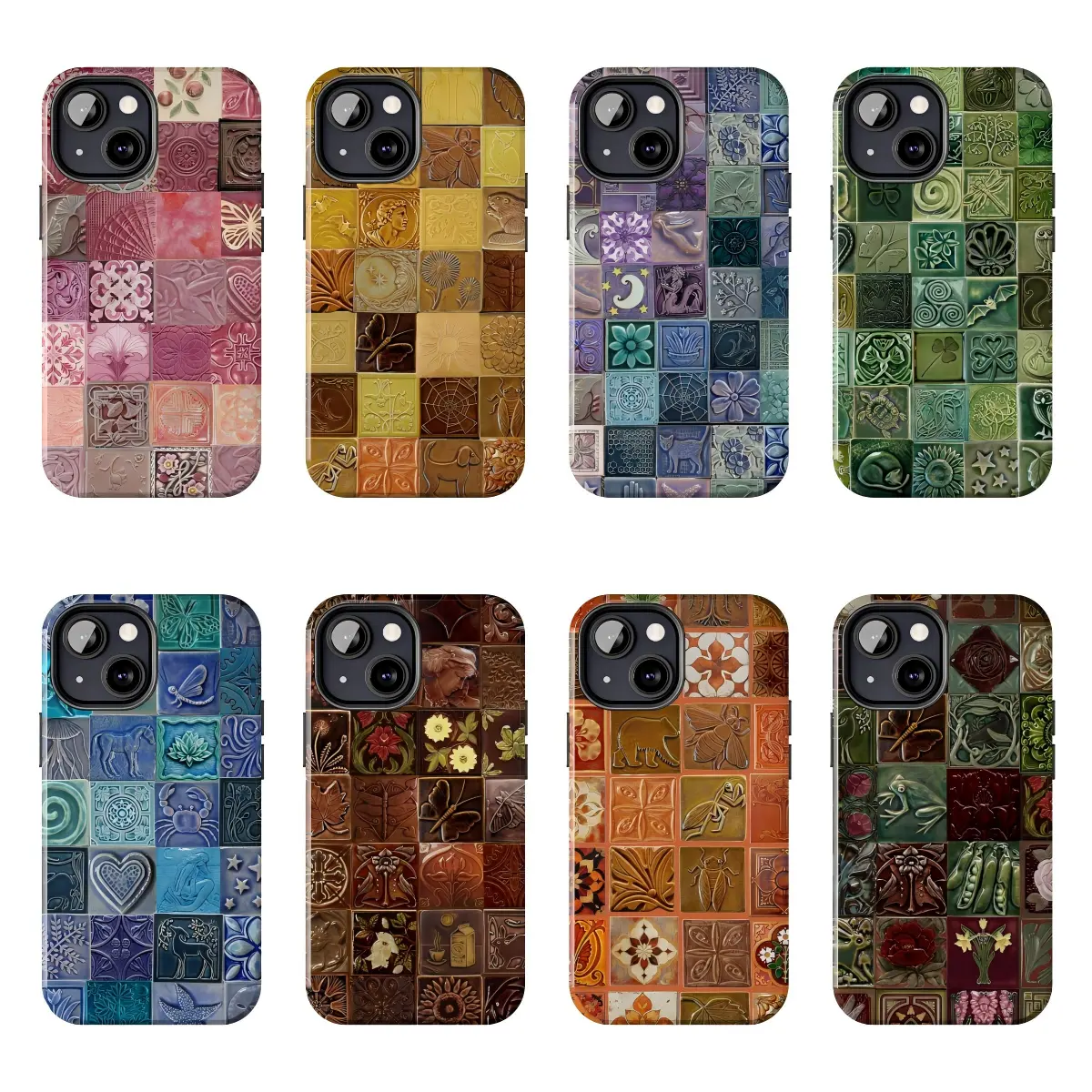 Azulejo Tiles Mosaic Phone Case, Bohemian Retro Y2k 90s Hippie , Celestial Floral Ceramic Tile, Stainted Glass, Gifts Suitable for iPhone 17-11 Pro Max/Plus and  Samsung Galaxy S23-25