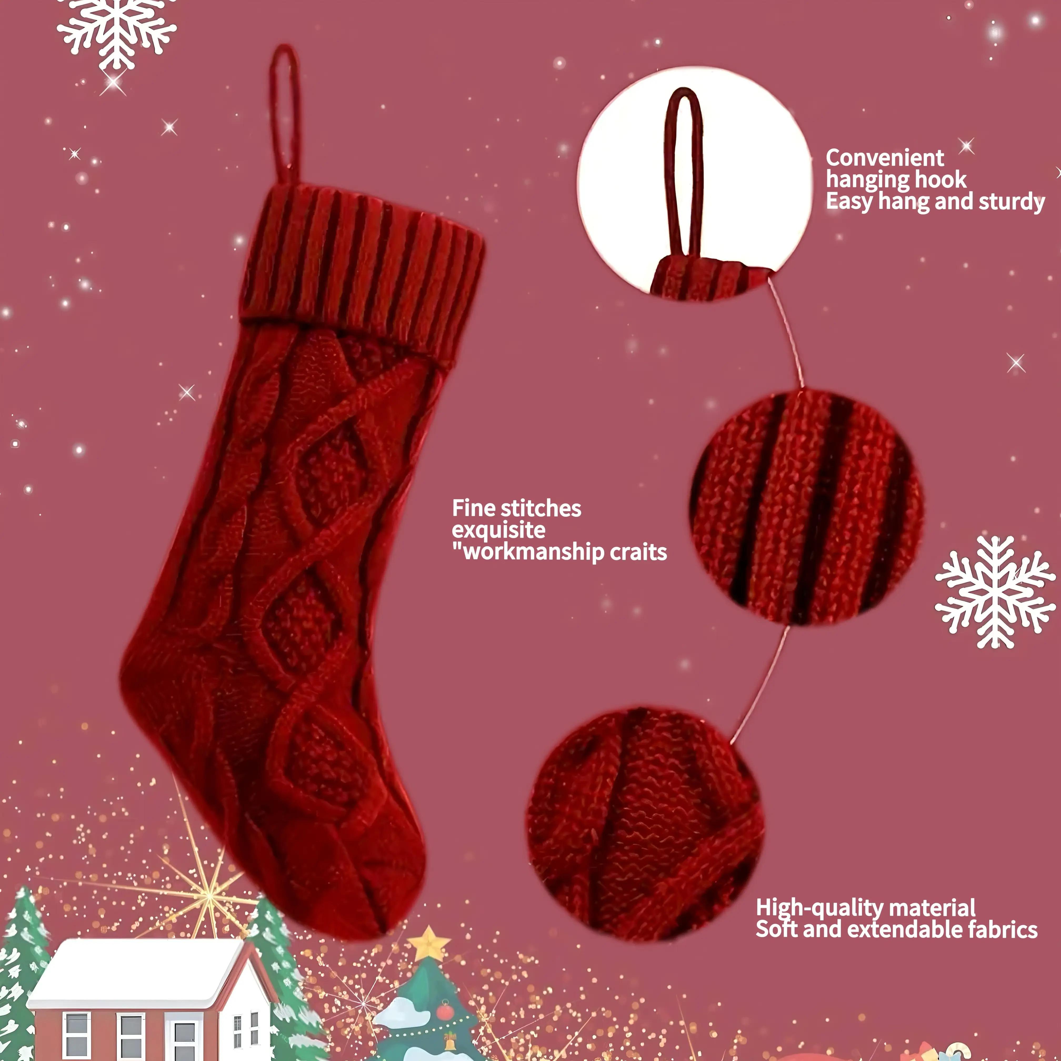 NewNew4pcs of Christmas stocking decorations - Red, Green and White Striped Knitted Candy Gift Bag, Durable Holiday Decorations, Suitable for Fireplaces, Windows, Home - No batteries required, Classic holiday decorations, Perfect choice for T, Christmas D