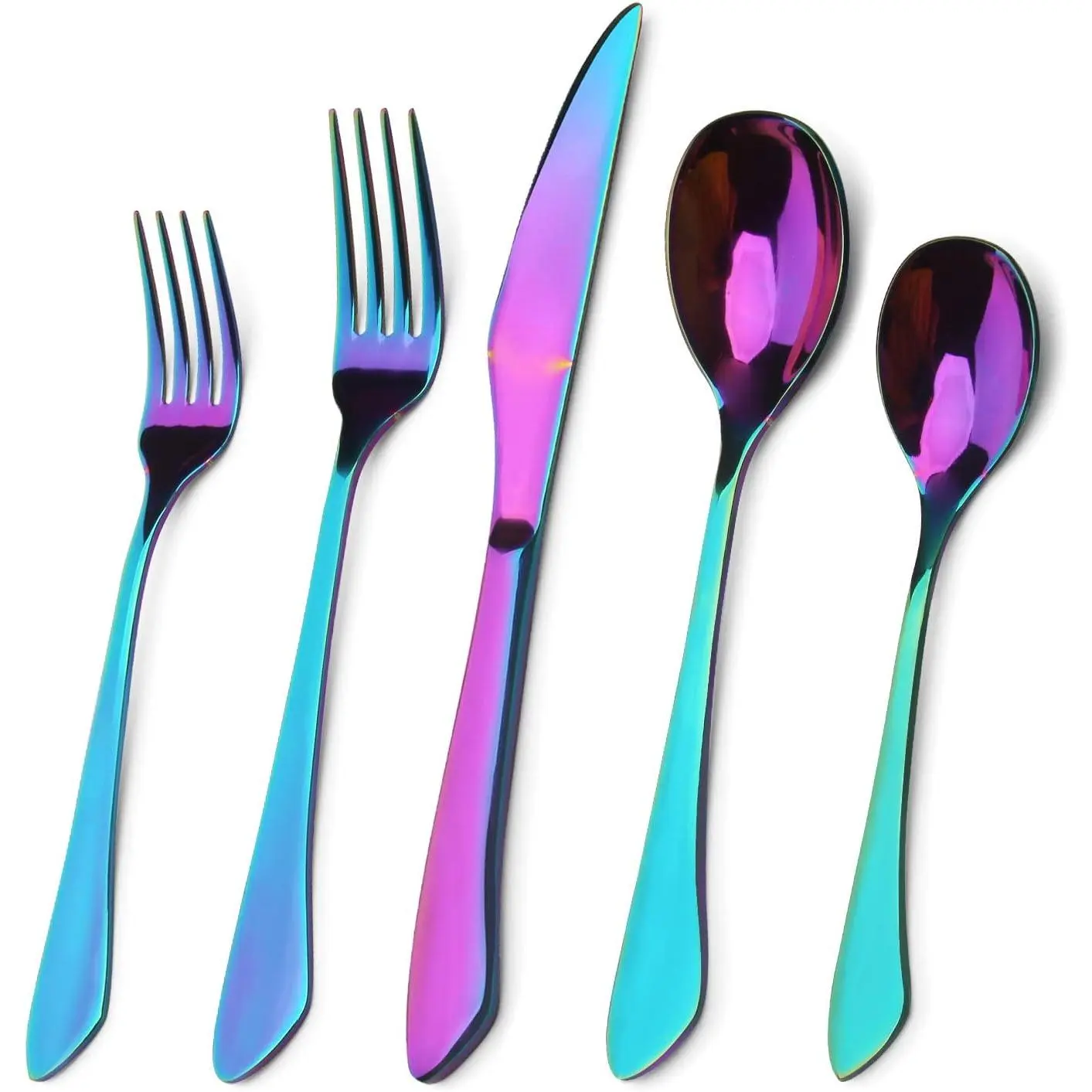 Rainbow Silverware Set, 20- Stainless Steel Flatware Set with Round , Kitchen Utensil Set Service for 4, Dishwasher Safe