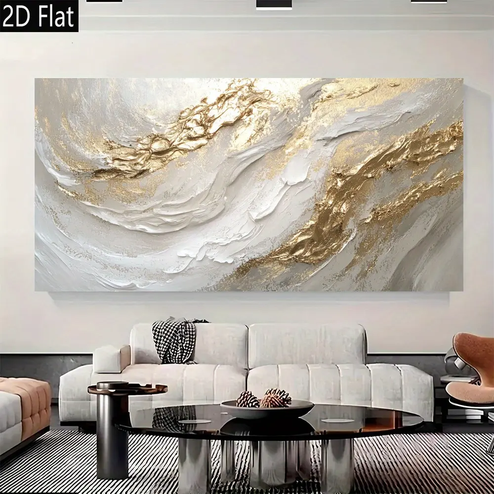 2D Flat, 1Pc Abstract Gold and White Textured Canvas Poster, Perfect for Modern Vintage Decor, High-Quality Printed Poster, Ideal for Enhancing Home or Office Spaces