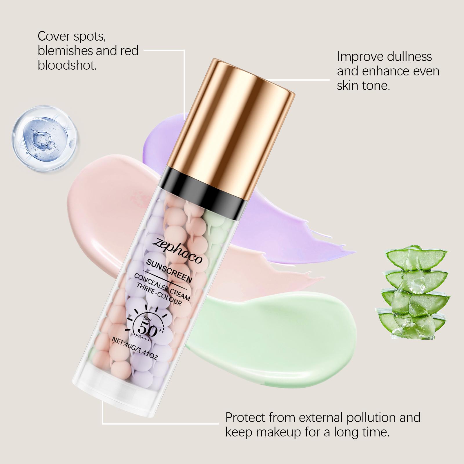 zephoco Three-Color Rainbow Protective Isolation Cream Concealer Isolation Cream Brightening Moisturizing Evening Skin Long-Lasting Protective Cream