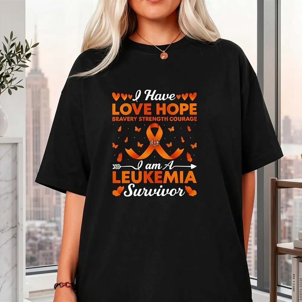 Lady's Soft 100% Cotton Unisex Leukemia Warrior T-Shirt - Love, Hope, Bravery, Strength Theme, Pink Ribbon Tee, Women's Casual Piece Top, Tshirt