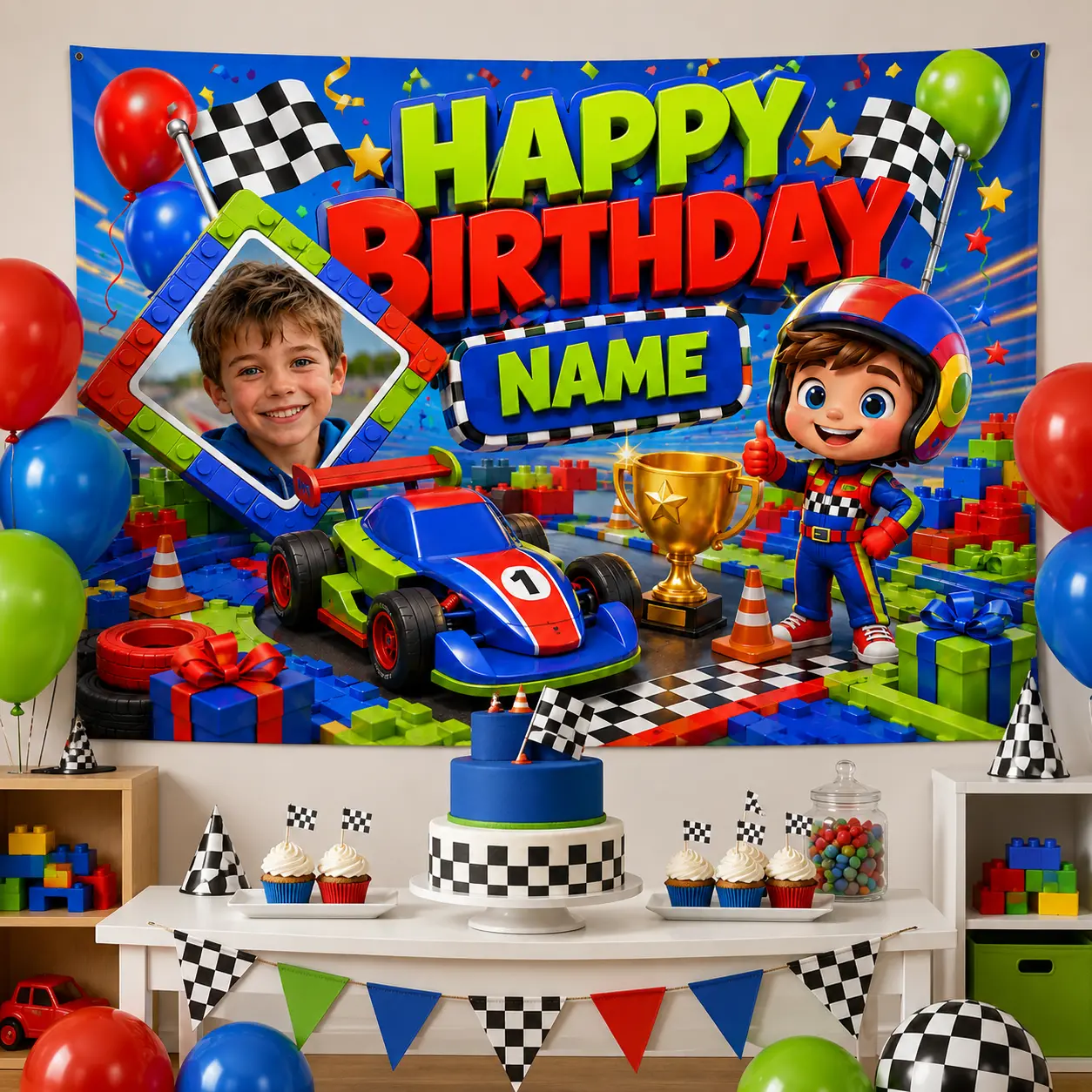 Custom Racing Birthday Backdrop Personalized Photo Banner Speed Car Theme Kids Party Decoration Background Tapestry