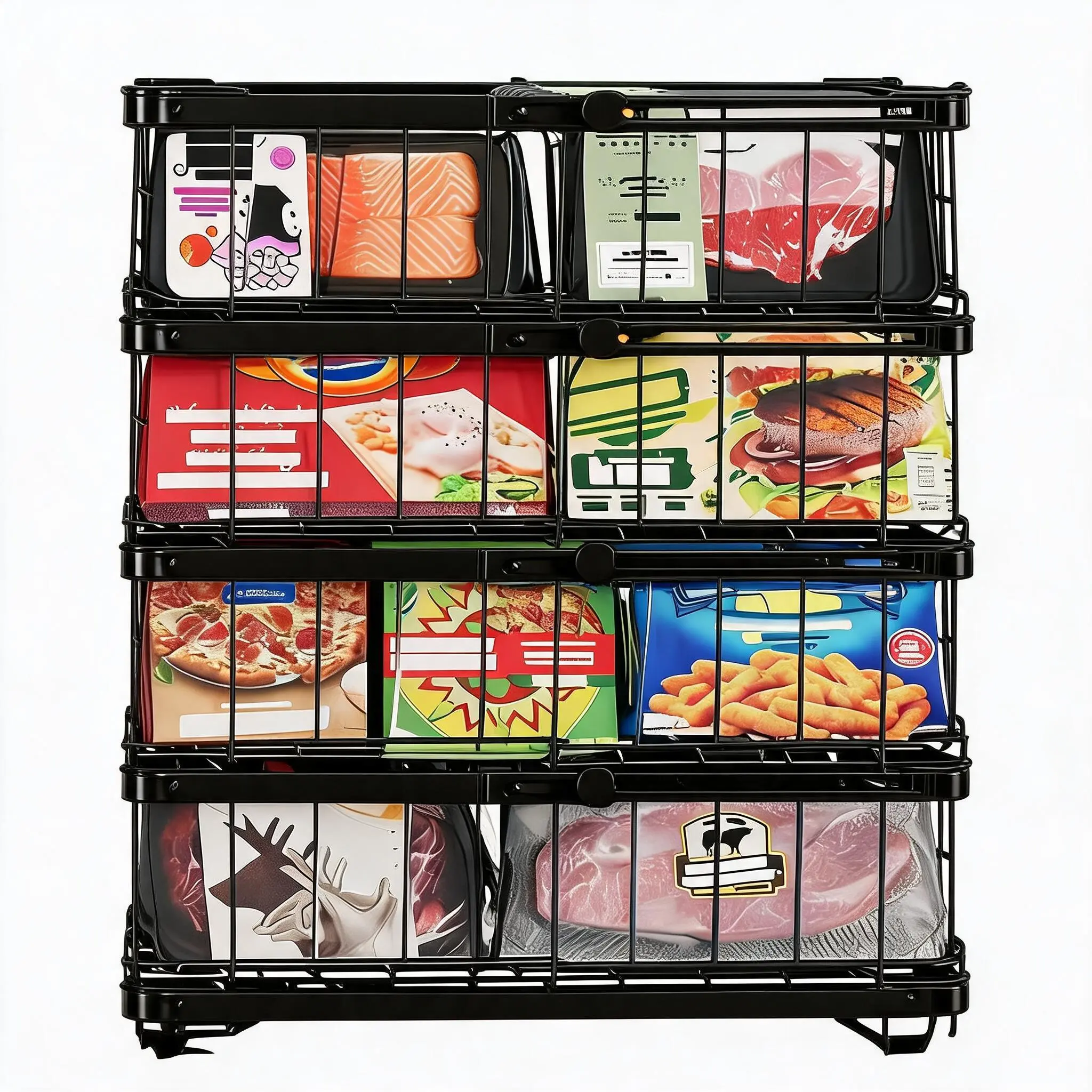 Expandable Chest Freezer Basket Organizer - Large Capacity Stackable Metal Wire Rack with Collapsible Handle - Compatible for 283L–566L Deep Freezers, Hanging Food Storage for Bulk Meat