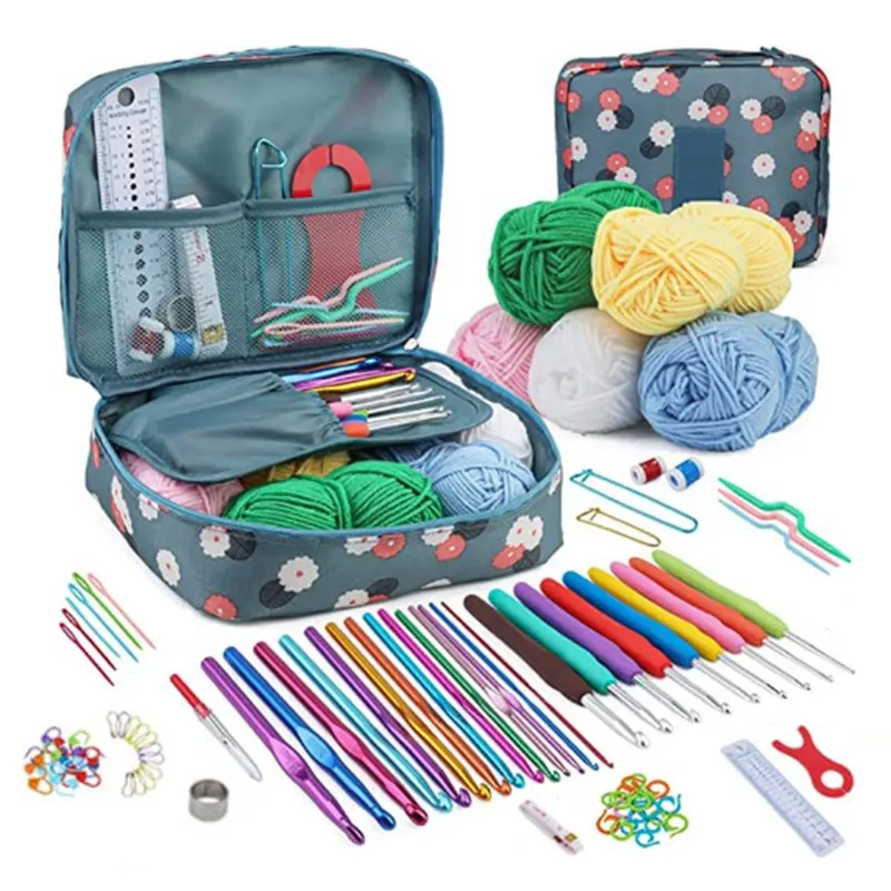Adult Beginner Crochet Kit (107 Pieces), Includes Crochet Hooks, Ergonomic Hooks, Travel DIY Crochet Tools Set, Perfect for Beginners
