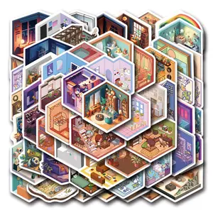 55 New Lsometric Room Creative Graffiti Stickers, Waterproof Car Suitcase Water Cup Phone Case Stickers, Unique Design Decorative Decals