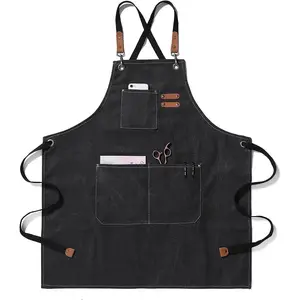 Chef Aprons for Men Women with Large Pockets,  Canvas   Heavy Duty Adjustable Work Apron, Size M to XXL