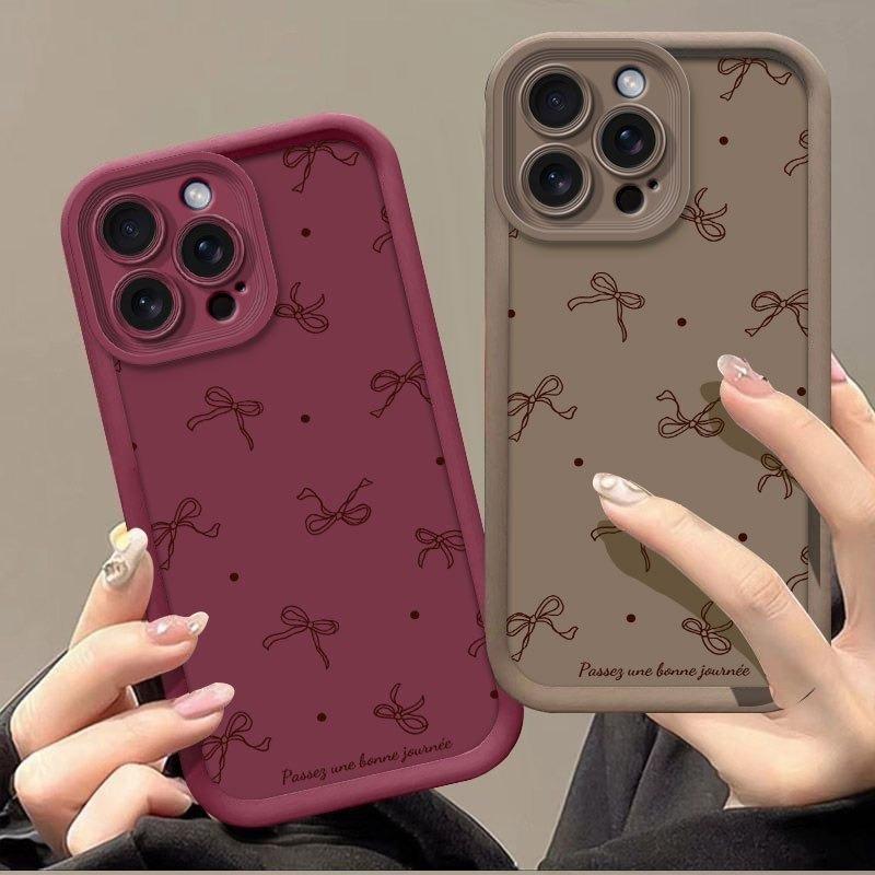 1pc full-screen red polka dot bow pattern, brown wine red soft shell, holiday gift, suitable for iPhone 17/16/15/14/13/12/11/X/XS/XSMAX/12.13MINI/17E, drop-proof and shockproof, a perfect gift for friends, family, and yourself.