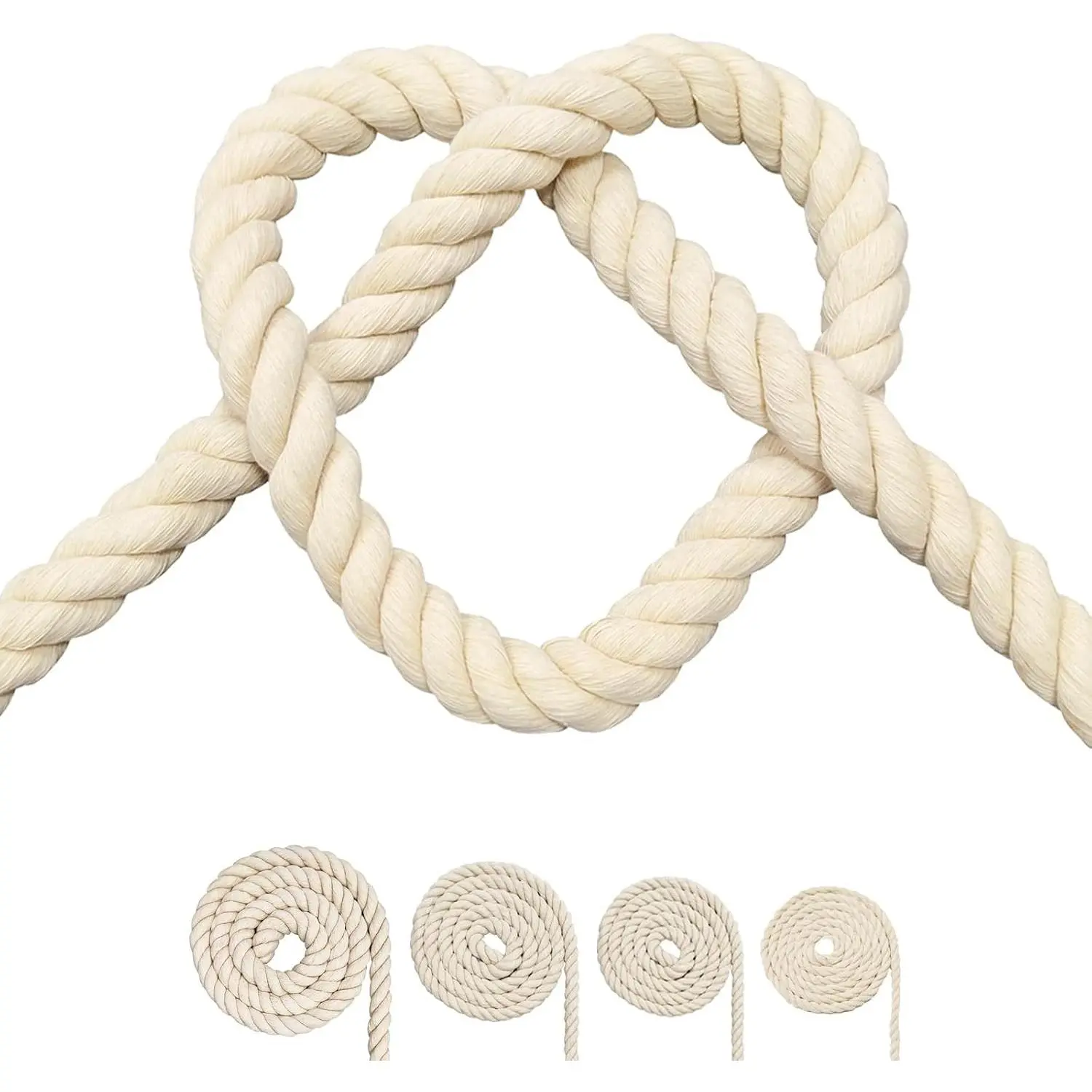 3 Strand Twisted Cotton Macrame Cord, 6mm x 16 Feet, Beige & Black Cotton RopeGift
