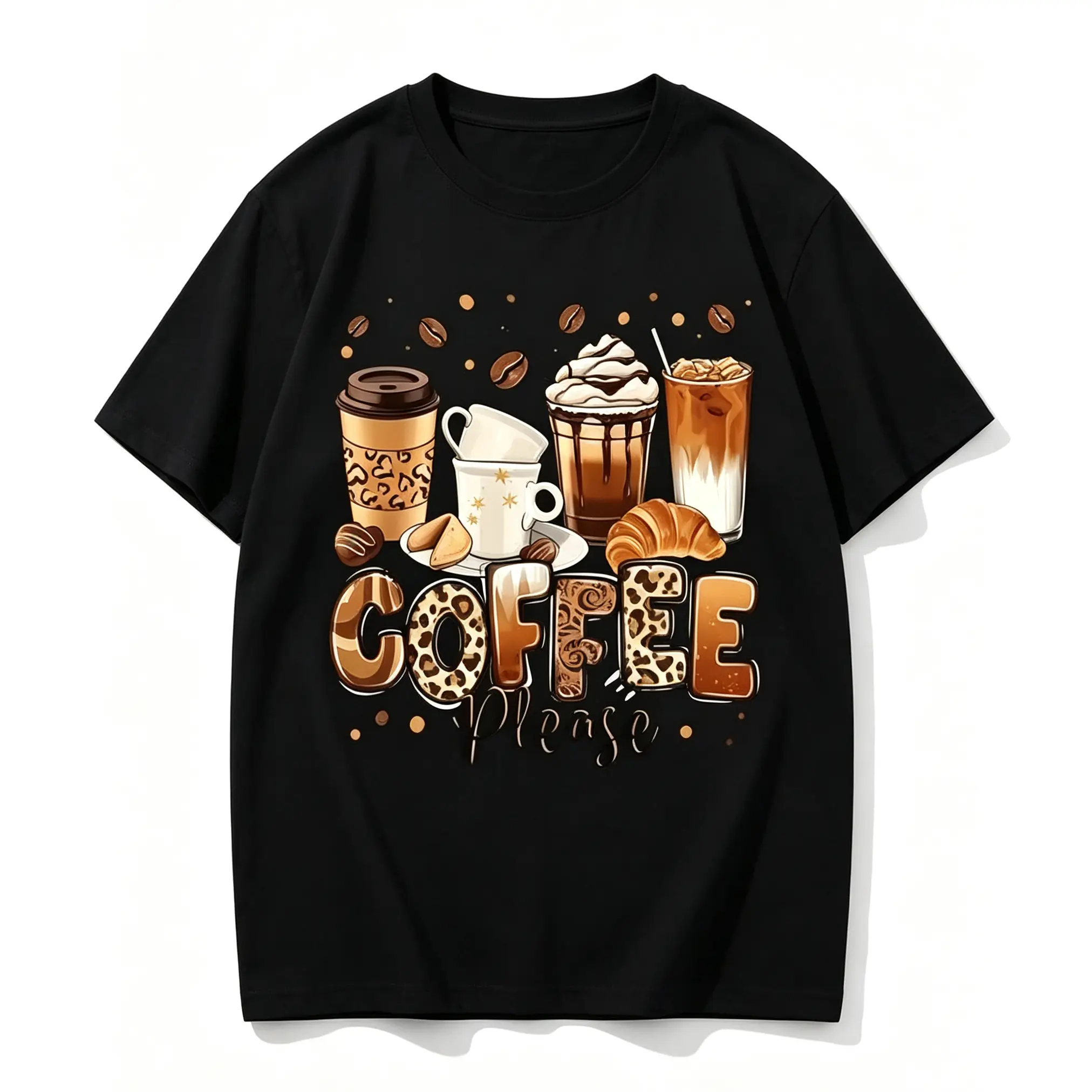 Coffee Lover's Dream Tee! Oversized Plus Size Top with Adorable Coffee Print, Breathable Cotton Blend Crew Neck Short Sleeve-unisex graphic t-shirt humorous shirt cotton graphic tee high-quality cotton casual top unisex wide-shoulder fit summer essential