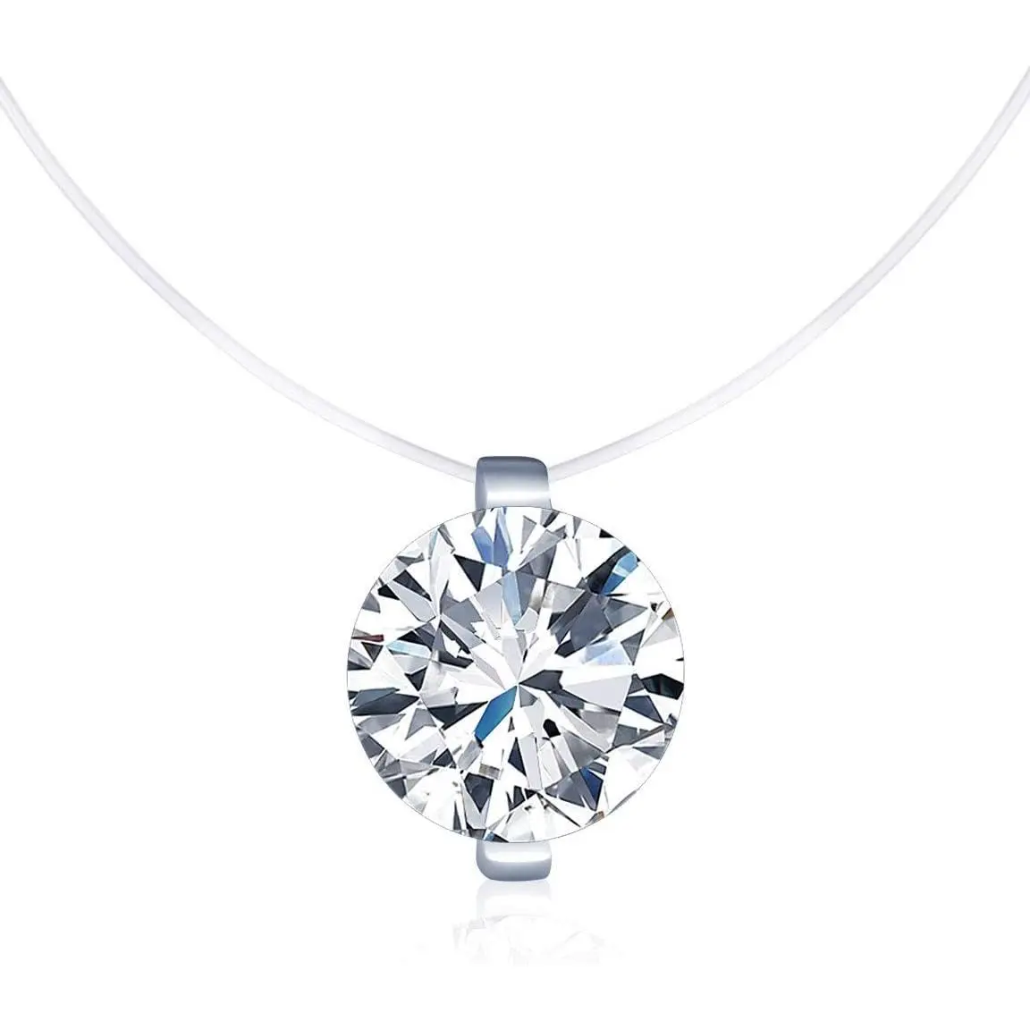 Round Cubic Zirconia Solitaire Pendant Necklace, Dainty Silver Snake Chain CZ Diamond Choker Necklace, Minimalist Single Stone Sparkling Necklace, Elegant Daily Stackable Jewelry Gift for Women Girls