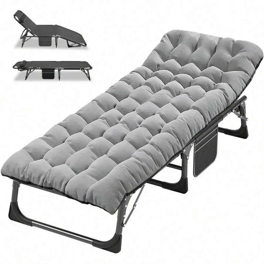 Thickened 200D Oxford Fabric Folding Camping Bed, Adjustable Heavy-Duty Outdoor Bed with Mattress for Adults