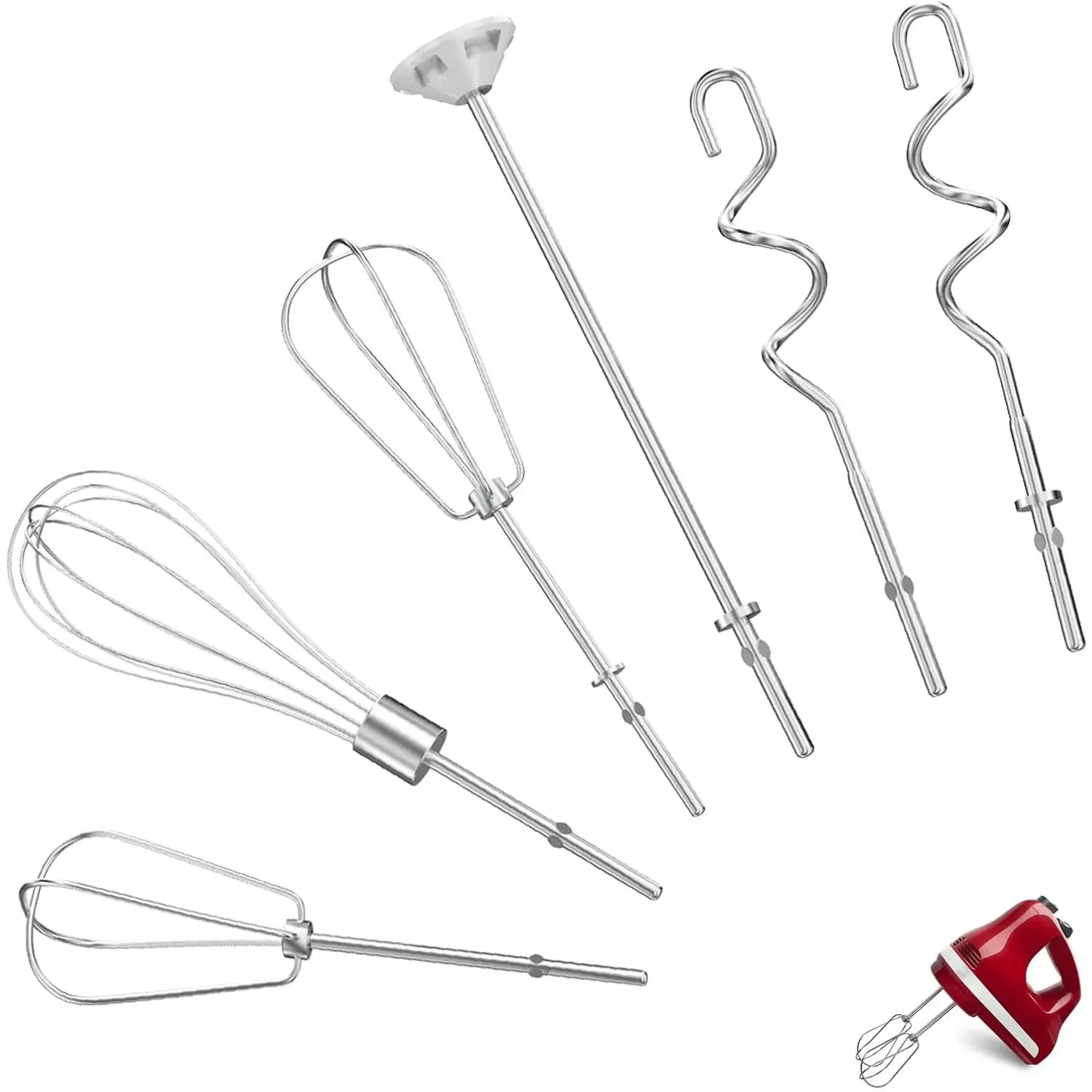 Hand Mixer Attachments Beater 6 count, Whisk, Blending Rod and Dough Hooks, Stainless Steel Hand Mixer Accessories for  Hand Mixers KHM3 KHM5 KHM7 KHM9, Dishwasher Safe