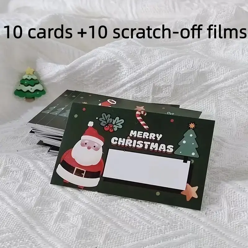 10 Christmas Scratch-Off Cards + 10 Stickers, Holiday Gift Coupons, Santa & Tree Design, DIY Festival Prizes, Family Couples Rewards
