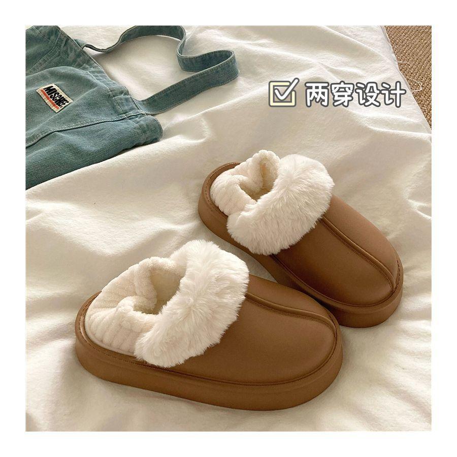 Crestar Winter Women Fuzzy Slippers New Outdoor Waterproof Cotton Shoes Warm Fluffy Home Slides Detachable Plush Cotton Slippers